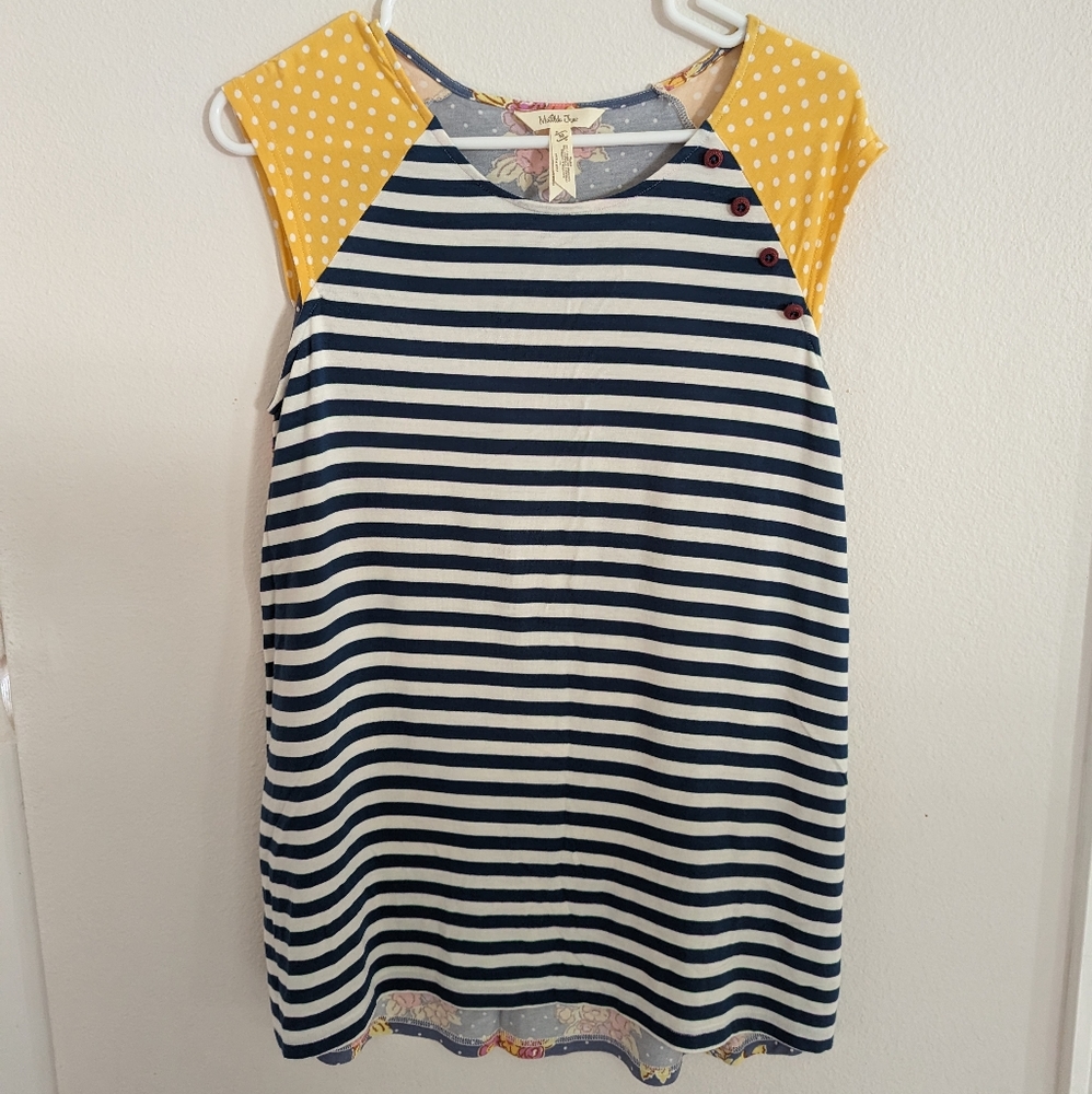 Matilda Jane Striped Blue Yellow Polka Dot Floral Top Women’s Size Medium